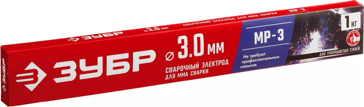 ЗУБР Д 3.0 х 350 мм, 1 кг в коробке, МР-3 рутиловый, электрод сварочный (40011-3.0) купить в Надыме