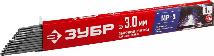 ЗУБР Д 3.0 х 350 мм, 1 кг в коробке, МР-3 рутиловый, электрод сварочный (40011-3.0) купить в Надыме