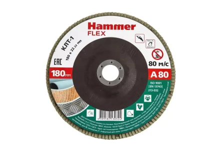 Круг Лепестковый Торцевой (КЛТ) HAMMER КЛТ 1 Ф180х22 Р80 213-032 купить в Надыме