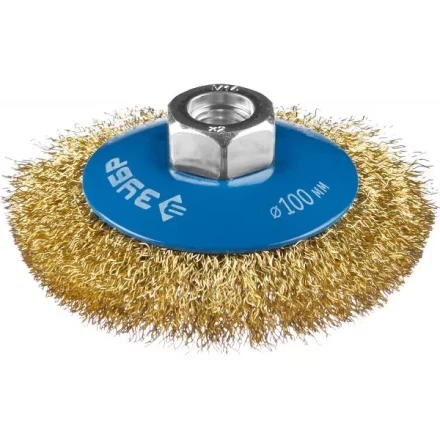 ЗУБР "ПРОФЕССИОНАЛ". Щетка коническая для УШМ, витая латунированная стальная проволока 0,3мм, 100ммхМ14 35267-100_z02 купить в Надыме