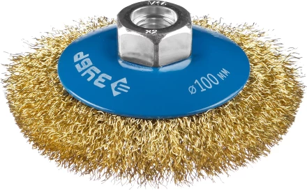 ЗУБР "ПРОФЕССИОНАЛ". Щетка коническая для УШМ, витая латунированная стальная проволока 0,3мм, 100ммхМ14 35267-100_z02 купить в Надыме