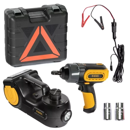 Домкрат электрогидравлический «3 в 1» (1,5 т), 12В, с гайковертом электрическим, в наборе  Denzel 51190 купить в Надыме