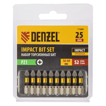 Бита IMPACT, PZ1x25 мм, лазерная обработка шлица, сталь S2, 10 шт., Е 6,3 Denzel 11686 купить в Надыме
