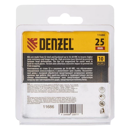 Бита IMPACT, PZ1x25 мм, лазерная обработка шлица, сталь S2, 10 шт., Е 6,3 Denzel 11686 купить в Надыме