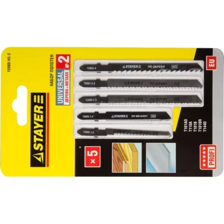 Набор STAYER "PROFI" Пилки "УНИВЕРСАЛ №2" для эл/лобзика, по дереву и металлу, EU-хвост., 5шт 15980-H5-2 купить в Надыме