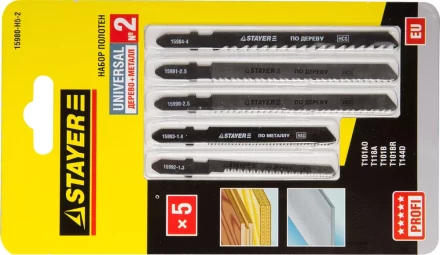Набор STAYER "PROFI" Пилки "УНИВЕРСАЛ №2" для эл/лобзика, по дереву и металлу, EU-хвост., 5шт 15980-H5-2 купить в Надыме