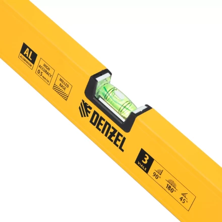 Уровень алюминиевый Denzel, магнит, фрезерованный, 3 глазка (1 зеркал.), 0,5 мм/м, 1000 мм, 33693 купить в Надыме