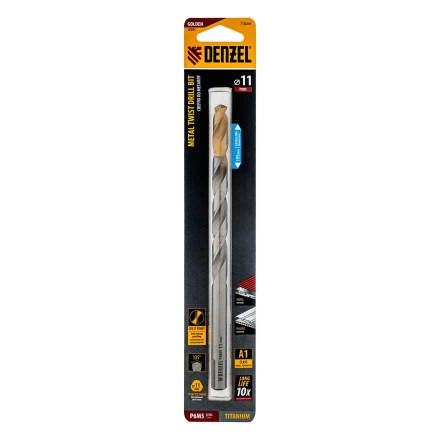 Сверло спиральное по металлу Denzel, 11 х 195 мм, Р6М5, Golden Tip, удлиненное 718264 купить в Надыме