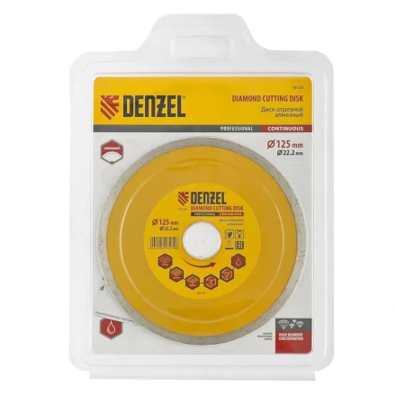 Диск алмазный отрезной сплошной 125 х 22,2 мм мокрая резка DENZEL артикул 73120 купить в Надыме
