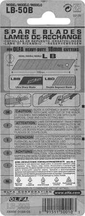Лезвие OLFA сегментированное, 8 сегментов, 18х100х0,5мм, 50шт OL-LB-50B купить в Надыме