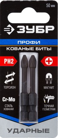 Биты ЗУБР &quot;ПРОФИ&quot; Phillips, тип хвостовика E 1/4&quot;, PH2, 50мм, 2шт, на карточке 26021-2-50-S2 купить в Надыме