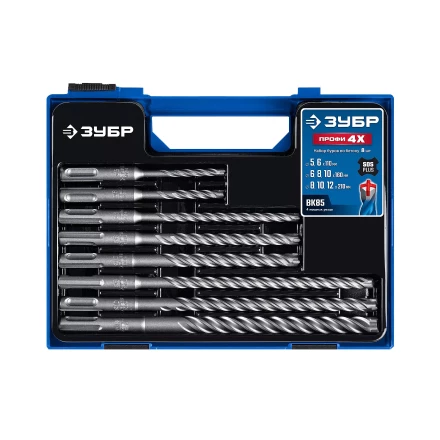 ЗУБР ПРОФИ-4Х 8 шт: 5/6х110, 6/8/10х160, 8/10/12х210 мм, набор SDS-plus буров (29313-H8-1) купить в Надыме