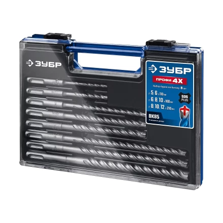 ЗУБР ПРОФИ-4Х 8 шт: 5/6х110, 6/8/10х160, 8/10/12х210 мм, набор SDS-plus буров (29313-H8-1) купить в Надыме