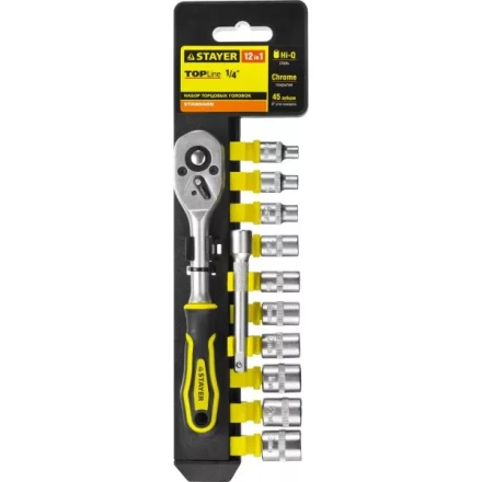 Набор STAYER "STANDARD": Торцовые головки (1/4") на пластиковом рельсе, трещотка, удлинитель, 4-13мм, 12 предметов 27754-H12 купить в Надыме