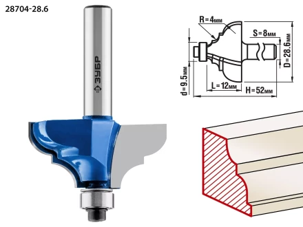 ЗУБР 28.6 x 12 мм, радиус 4 мм, фреза кромочная калевочная №2, Профессионал (28704-28.6) купить в Надыме