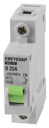 Выключатель СВЕТОЗАР автоматический, 1-полюсный, &quot;B&quot; (тип расцепления), 25 A, 230 / 400 В 49050-25-B купить в Надыме
