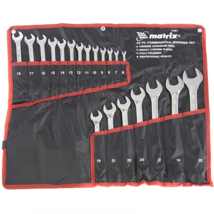 Набор ключей комбинированных 6-32 мм 20 штук CrV полированный хром MATRIX 15441 купить в Надыме