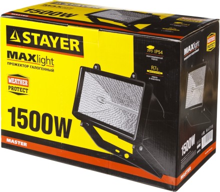 Прожектор STAYER &quot;MASTER&quot; MAXLight галогенный, с дугой крепления под установку, черный, 1500Вт 57107-B купить в Надыме