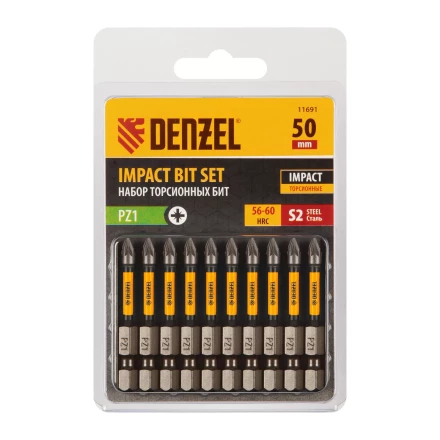 Бита IMPACT, PZ1x50 мм, лазерная обработка шлица, сталь S2, 10 шт., Е 6,3 Denzel 11691 купить в Надыме