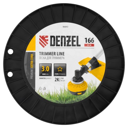 Леска для триммера двухкомпонентная звезда  Denzel 96843, 3,0мм х 166м, на DIN катушке EXTRA CORD купить в Надыме
