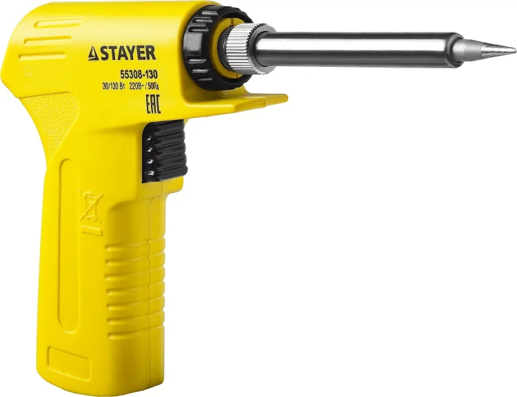 Паяльник с пистолетной пластмассовой рукояткой, STAYER "PROFI" PROTerm, 55308-130, 30 - 130 Вт, с керамическим нагревательным элементом 55308-130 купить в Надыме