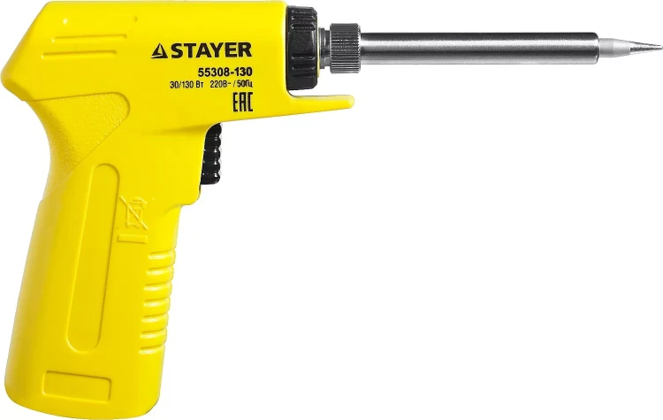 Паяльник с пистолетной пластмассовой рукояткой, STAYER "PROFI" PROTerm, 55308-130, 30 - 130 Вт, с керамическим нагревательным элементом 55308-130 купить в Надыме