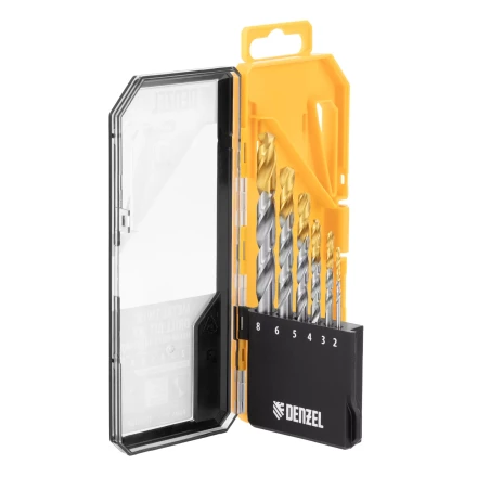 Набор сверл по металлу Denzel, 2-8мм, Р6М5-TiN, Golden Tip, 6 шт, 723000 купить в Надыме