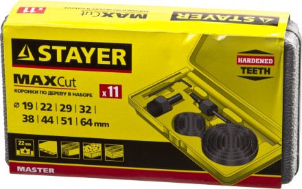 Набор STAYER &quot;MASTER&quot;: Коронки по дереву, d=11, 22, 29, 32, 35, 38, 44, 51, 64мм, 11шт 29600-H11 купить в Надыме