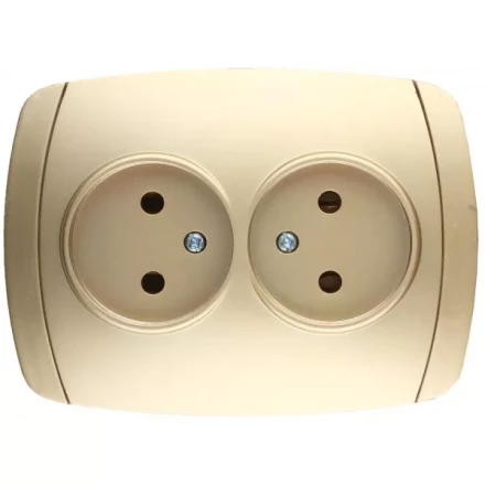 Розетка СВЕТОЗАР "АКЦЕНТ" двойная в сборе, без заземления, цвет золотой металлик, 16А/~250В SV-54202-GM купить в Надыме