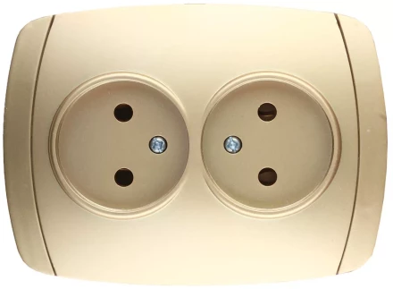 Розетка СВЕТОЗАР "АКЦЕНТ" двойная в сборе, без заземления, цвет золотой металлик, 16А/~250В SV-54202-GM купить в Надыме
