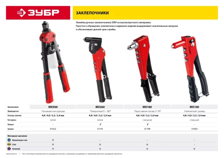 Поворотные заклепочники 0-360 ЗУБР серия МАСТЕР купить в Надыме