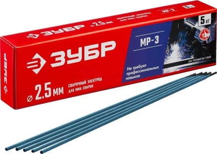 ЗУБР Д 2.5 х 350 мм, 5 кг в коробке, МР-3 рутиловый, электрод сварочный (40015-2.5) купить в Надыме