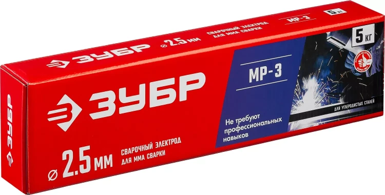 ЗУБР Д 2.5 х 350 мм, 5 кг в коробке, МР-3 рутиловый, электрод сварочный (40015-2.5) купить в Надыме