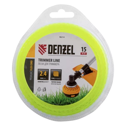 Леска для триммера зубчатый квадрат, 2,4мм х 15м, FLEX CORD, Denzel 96214 купить в Надыме