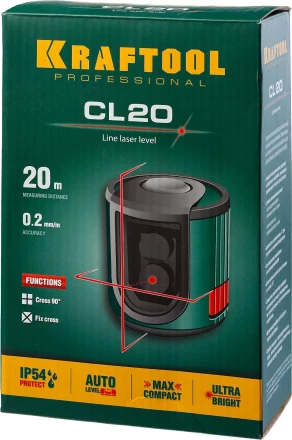 Нивелир лазерный линейный CL 20, сверхъяркий, KRAFTOOL 34700, двухлучевой, 20м, IP54, точн. 0,2 мм/м 34700 купить в Надыме