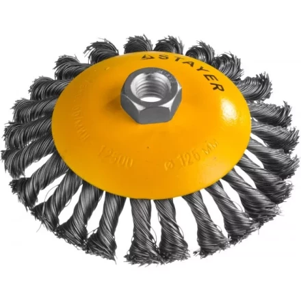 STAYER "PROFESSIONAL". Щетка коническая для УШМ, жгутированная стальная проволока 0,5мм, 125ммхМ14 35135-125 купить в Надыме