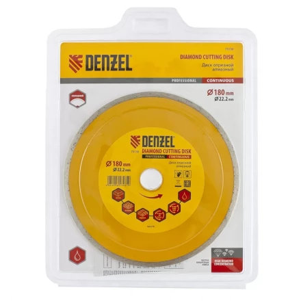 Диск алмазный отрезной сплошной 180 х 22,2 мм мокрая резка DENZEL артикул 73130 купить в Надыме