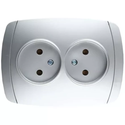 Розетка СВЕТОЗАР "АКЦЕНТ" двойная в сборе, без заземления, цвет серебристый металлик, 16А/~250В SV-54202-SM купить в Надыме