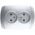 Розетка СВЕТОЗАР "АКЦЕНТ" двойная в сборе, без заземления, цвет серебристый металлик, 16А/~250В SV-54202-SM купить в Надыме