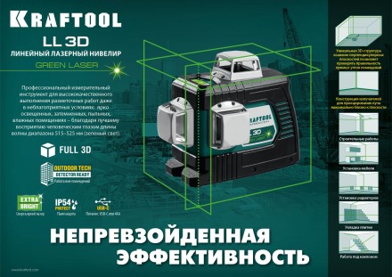 Нивелир лазерный  LLG3D зеленый 34641 купить в Надыме