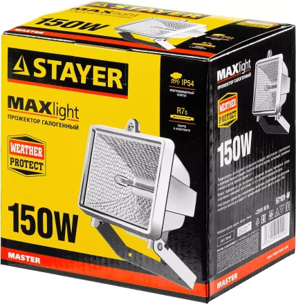 Прожектор STAYER "MASTER" MAXLight галогенный, с дугой крепления под установку, белый, 150Вт 57101-W купить в Надыме