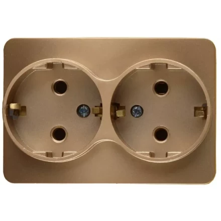 Розетка СВЕТОЗАР "ГАММА" с заземлением, двойная, без вставки и рамки, цвет золотой металлик, 16А/~250В SV-54107-GM купить в Надыме