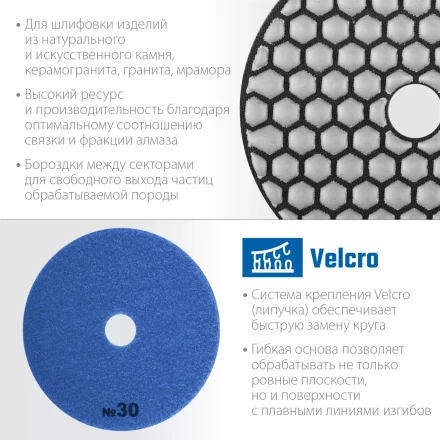 ЗУБР 100 мм, №30, сухое шлифование, алмазный гибкий шлифовальный круг АГШК, Профессионал (29868-030) купить в Надыме