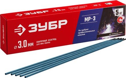 ЗУБР Д 3.0 х 350 мм, 5 кг в коробке, МР-3 рутиловый, электрод сварочный (40015-3.0) купить в Надыме