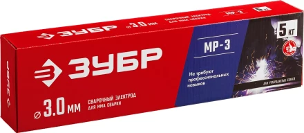 ЗУБР Д 3.0 х 350 мм, 5 кг в коробке, МР-3 рутиловый, электрод сварочный (40015-3.0) купить в Надыме