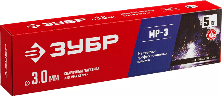 ЗУБР Д 3.0 х 350 мм, 5 кг в коробке, МР-3 рутиловый, электрод сварочный (40015-3.0) купить в Надыме