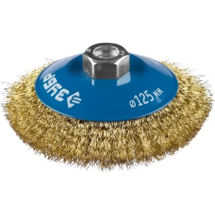 ЗУБР "ПРОФЕССИОНАЛ". Щетка коническая для УШМ, витая латунированная стальная проволока 0,3мм, 125ммхМ14 35267-125_z02 купить в Надыме