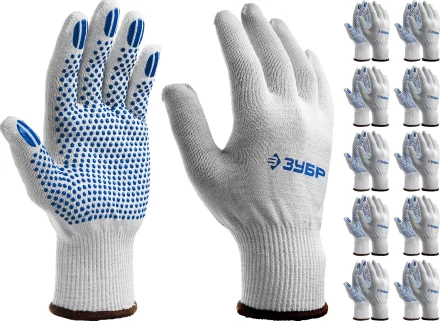 ЗУБР ТОЧКА+, L-XL, х/б перчатки с покрытием из ПВХ-геля, противоскользящие, точки увеличенного размера, 13 класс, 10 пар, Профессионал (11451-K10) купить в Надыме