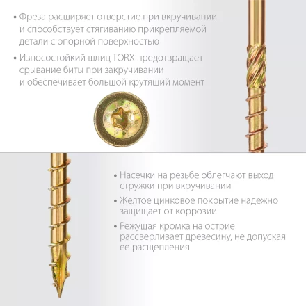 ЗУБР КС-Т, 220 х 8.0 мм, TX40, тарельчатая головка, желтый цинк, 50 шт, конструкционный саморез, Профессионал (30051-80-220) купить в Надыме