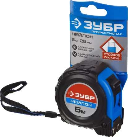 Рулетка ЗУБР "НЕЙЛОН", нейлоновое покрытие, упрочненное полотно, ударопрочный обрезиненный корпус, 5м/25мм 34056-05-25_z01 купить в Надыме